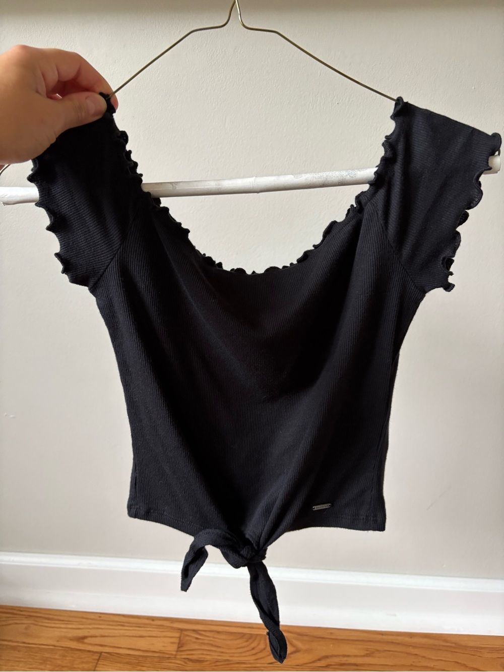 Black Off-the-Shoulder Tie-Front Women's Top
